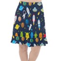 Big Set Cute Astronauts Space Planets Stars Aliens Rockets Ufo Constellations Satellite Moon Rover V Fishtail Chiffon Skirt View1