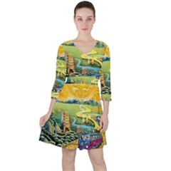 Grateful Dead Golden Road Quarter Sleeve Ruffle Waist Dress by Bedest