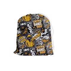 Boom Bang Art Crazy Drawing Graffiti Hello Retro Sayings Yellow Drawstring Pouch (large) by Bedest