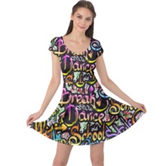 Graffiti Word Seamless Pattern Cap Sleeve Dress by Bedest