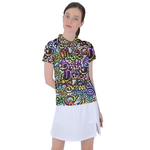 Graffiti Word Seamless Pattern Women s Polo T-shirt by Bedest