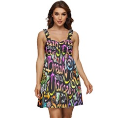 Graffiti Word Seamless Pattern Ruffle Strap Babydoll Chiffon Dress by Bedest