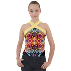 Gelb Floral Cross Neck Velour Top by 2607694c