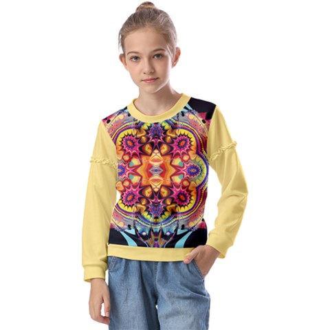 Gelb Floral Kids  Long Sleeve T-shirt With Frill  by 2607694c