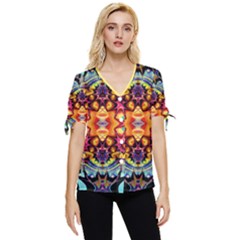 Gelb Floral Bow Sleeve Button Up Top by 2607694c