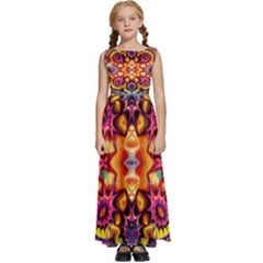 Gelb Floral Kids  Satin Sleeveless Maxi Dress by 2607694c