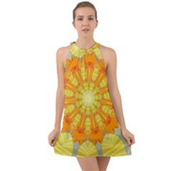 Sunshine-sunny-sun-abstract-yellow - Halter Tie Back Chiffon Dress by Ravend