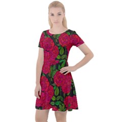 Seamless Pattern With Colorful Bush Roses Cap Sleeve Velour Dress  by Ket1n9