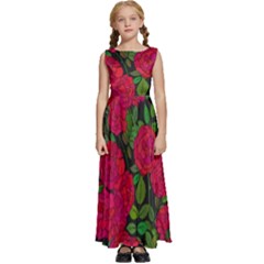 Seamless Pattern With Colorful Bush Roses Kids  Satin Sleeveless Maxi Dress by Ket1n9