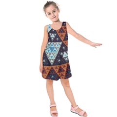 Fractal Triangle Geometric Abstract Pattern Kids  Sleeveless Dress by Cemarart