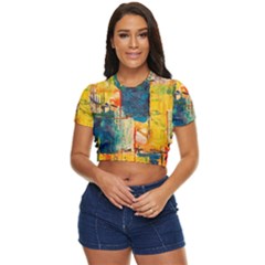 Wall Art Side Button Cropped T-shirt by Azkajaya