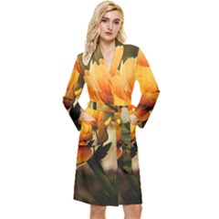 Yellow Butterfly Flower Long Sleeve Velvet Robe by Azkajaya