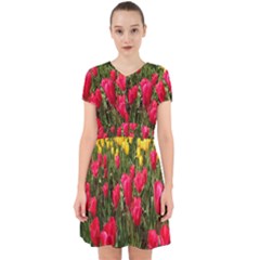 Yellow Pink Red Flowers Adorable In Chiffon Dress by Azkajaya