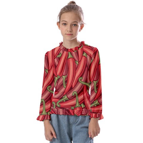 Seamless-chili-pepper-pattern Kids  Frill Detail T-shirt by Ket1n9