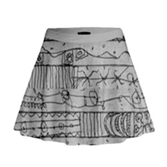 Black And White Hand Drawn Doodles Abstract Pattern Bk Mini Flare Skirt by dflcprintsclothing