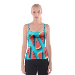 Watermelon Blue Background Spaghetti Strap Top by Azkajaya