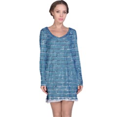 White And Blue Brick Wall Long Sleeve Nightdress by Azkajaya