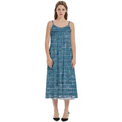 White And Blue Brick Wall Casual Spaghetti Strap Midi Dress by Azkajaya