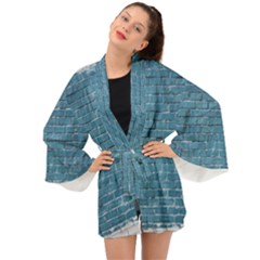 White And Blue Brick Wall Long Sleeve Kimono by Azkajaya