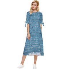 White And Blue Brick Wall Bow Sleeve Chiffon Midi Dress by Azkajaya