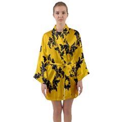 Yellow Regal Filagree Pattern Long Sleeve Satin Kimono by Azkajaya