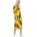 Yellow Regal Filagree Pattern Bow Sleeve Chiffon Midi Dress View3