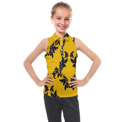 Yellow Regal Filagree Pattern Kids  Sleeveless Polo T-shirt by Azkajaya