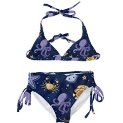 Marine Seamless Pattern Thin Line Memphis Style Kids  Classic Bikini Set by Ket1n9