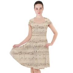 Vintage Beige Music Notes Cap Sleeve Midi Dress by Loisa77