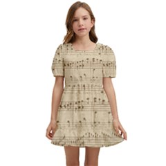 Vintage Beige Music Notes Kids  Short Sleeve Dolly Dress by Loisa77