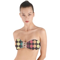 Pattern Circle Retro Design Twist Bandeau Bikini Top by Loisa77