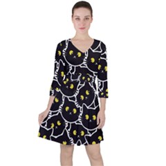 Cat Pattern Pet Drawing Eyes Quarter Sleeve Ruffle Waist Dress by Loisa77