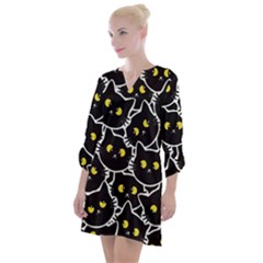 Cat Pattern Pet Drawing Eyes Open Neck Shift Dress by Loisa77