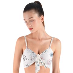 Butterflies Cute Flower Pastel Pattern Woven Tie Front Bralet by Loisa77