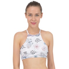 Butterflies Cute Flower Pastel Pattern Halter Bikini Top by Loisa77