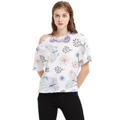 Butterflies Cute Flower Pastel Pattern One Shoulder Cut Out T-shirt by Loisa77