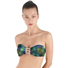 Stars Coloured Lights Background Twist Bandeau Bikini Top by Loisa77