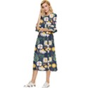 Flower Grey Pattern Floral Double Cuff Midi Dress View2