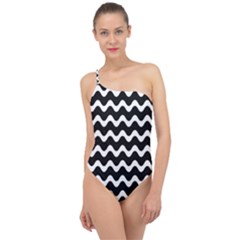 Wave-black White Classic One Shoulder Swimsuit by kyorashop23