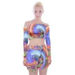 Swirl Vortex Emoji Cyclone Motion Off Shoulder Top With Mini Skirt Set by Paksenen