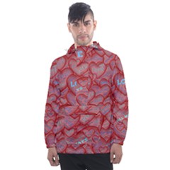 Love Hearts Valentine Red Symbol Men s Front Pocket Pullover Windbreaker by Paksenen