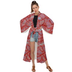 Love Hearts Valentine Red Symbol Maxi Kimono by Paksenen