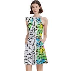 Brain Mind Psychology Idea Drawing Cocktail Party Halter Sleeveless Dress With Pockets by Loisa77