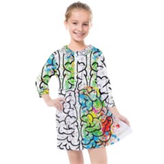 Brain Mind Psychology Idea Drawing Kids  Quarter Sleeve Shirt Dress by Loisa77