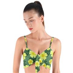 Bloom Flowering Yellow Blade Green Woven Tie Front Bralet by Loisa77