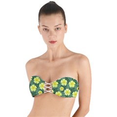 Bloom Flowering Yellow Blade Green Twist Bandeau Bikini Top by Loisa77