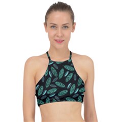 Leaves Pattern Abstract Blade Halter Bikini Top by Loisa77