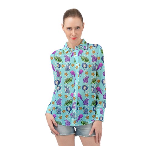 Sea Ocean Sealife Turtle Jellyfish Long Sleeve Chiffon Shirt by Loisa77