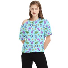 Sea Ocean Sealife Turtle Jellyfish One Shoulder Cut Out T-shirt by Loisa77