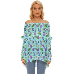 Sea Ocean Sealife Turtle Jellyfish Off Shoulder Chiffon Pocket Shirt by Loisa77